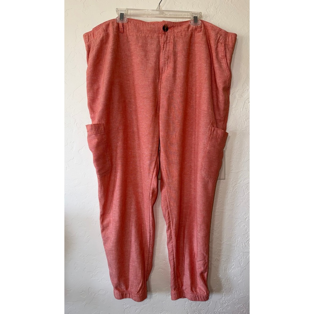 Sonoma Goods For Life Womens 24W Coral Linen Blend Cargo Jogger Pants